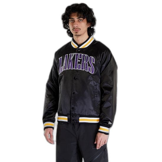 New Era Bomber LA Lakers NBA Applique Satin Bomber Jacket UNISEX Black/ True Purple M