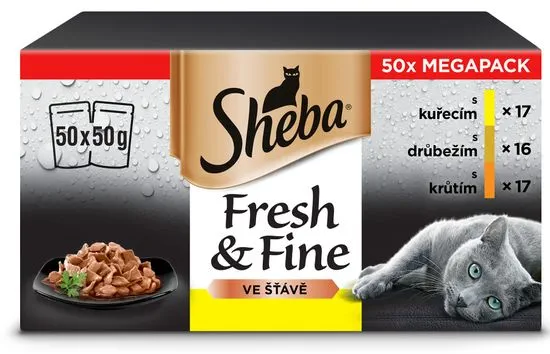 Sheba Fresh & Fine kapsička drůbeží výběr ve šťávě pro dospělé kočky 50×50 g AKCE