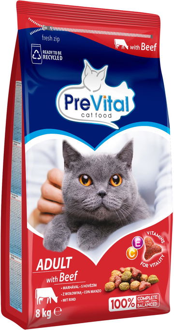 PreVital granule s hovězím pro dospělé kočky 8 kg