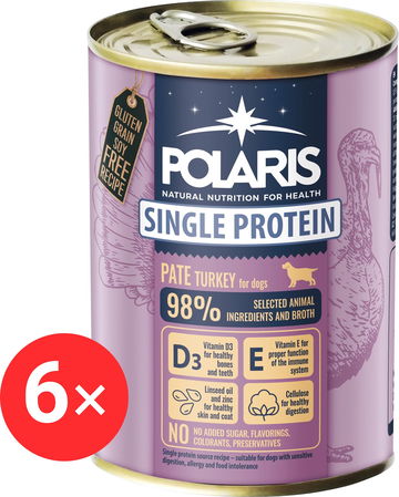 Polaris Single Protein Paté konzerva pro psy krůtí 6 × 400 g