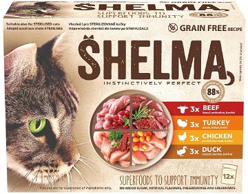 Shelma bezobilné dušené filetky 4 druhy masa 12 × 85 g nejlevnější