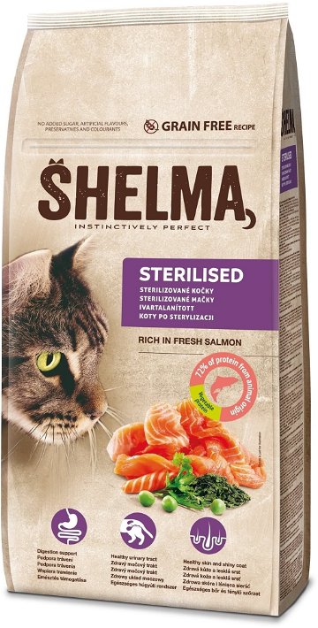 Shelma bezobilné granule s čertvým lososem pro sterilizované kočky 8 kg nejlevnější