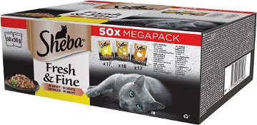Sheba Fresh & Fine kapsička mixovaný výběr ve šťávě pro dospělé kočky 50 × 50 g VÝPRODEJ