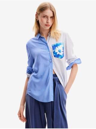 Bílo-modrá dámská pruhovaná košile Desigual Flower Pocket VÝPRODEJ