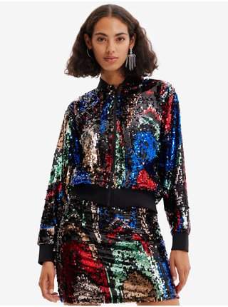 Červeno-černý dámský bomber s flitry Desigual Sequin LEVNĚ