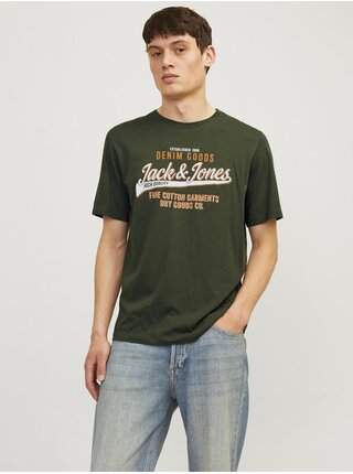 Khaki pánské tričko Jack & Jones JJELOGO