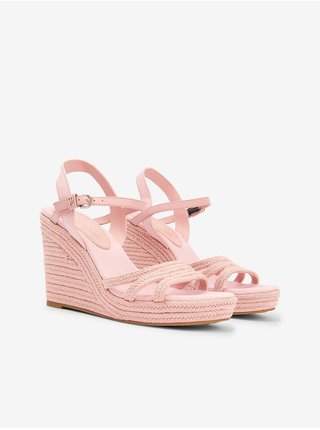 Světle růžové dámské sandály na klínku s koženými detaily Tommy Hilfiger AKCE