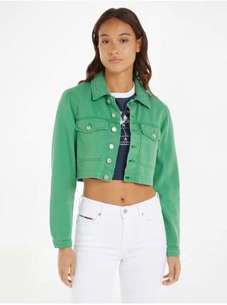 Zelená dámská džínová crop top bunda Tommy Jeans VÝPRODEJ