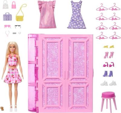 TOP 5. - Mattel Barbie Šatník snů v pastelových barvách s panenkou oblečky a doplňky HXD58