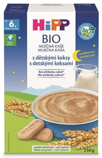 HiPP BIO Mliečna kaša na dobrú noc s detskými keksmi od 6. mesiaca, 250 g