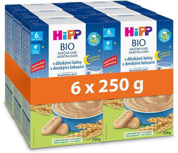 HiPP BIO mliečna kaša na dobrú noc s detskými keksami 6× 250 g